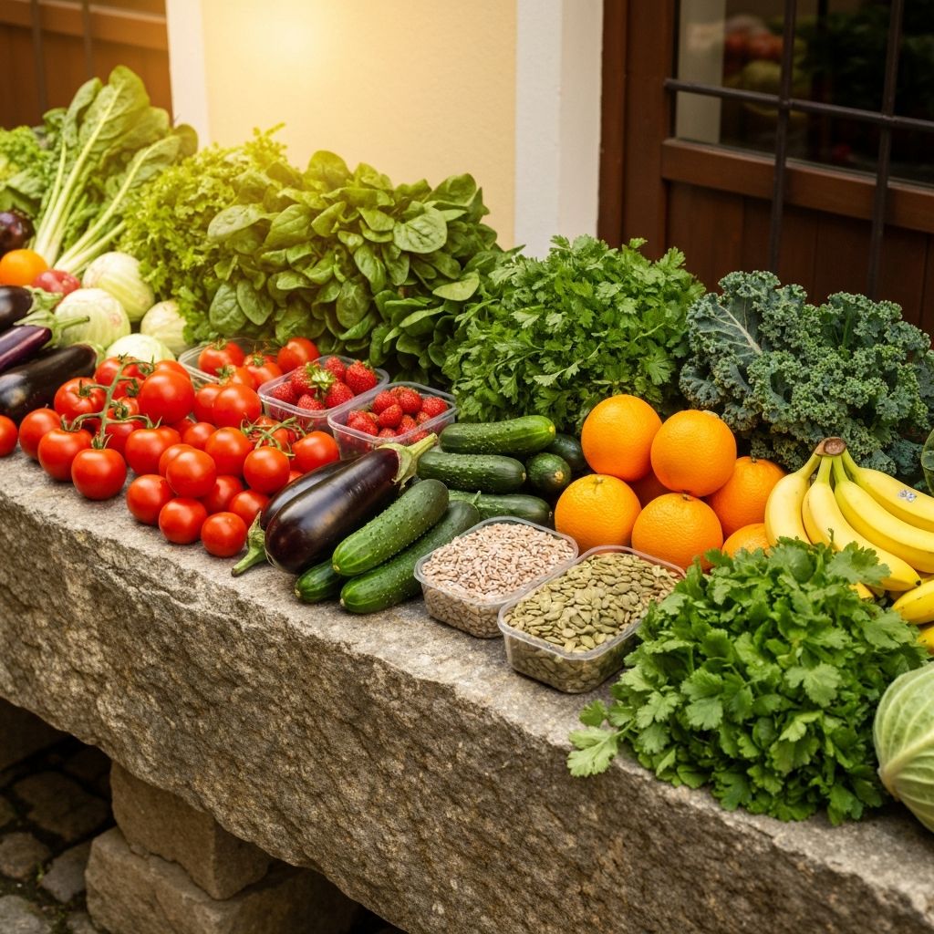 Fresh local produce on stone table